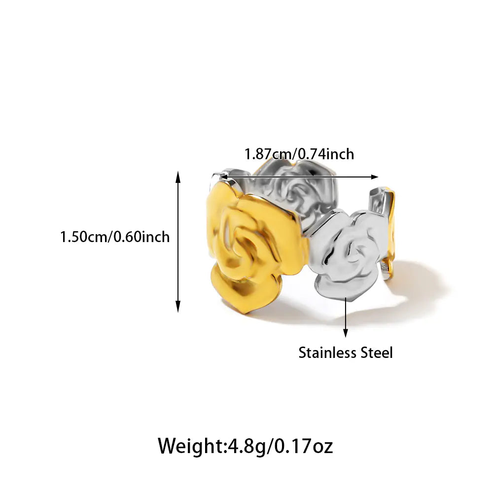 Adjustable Stainless Steel Rose Ring Gold