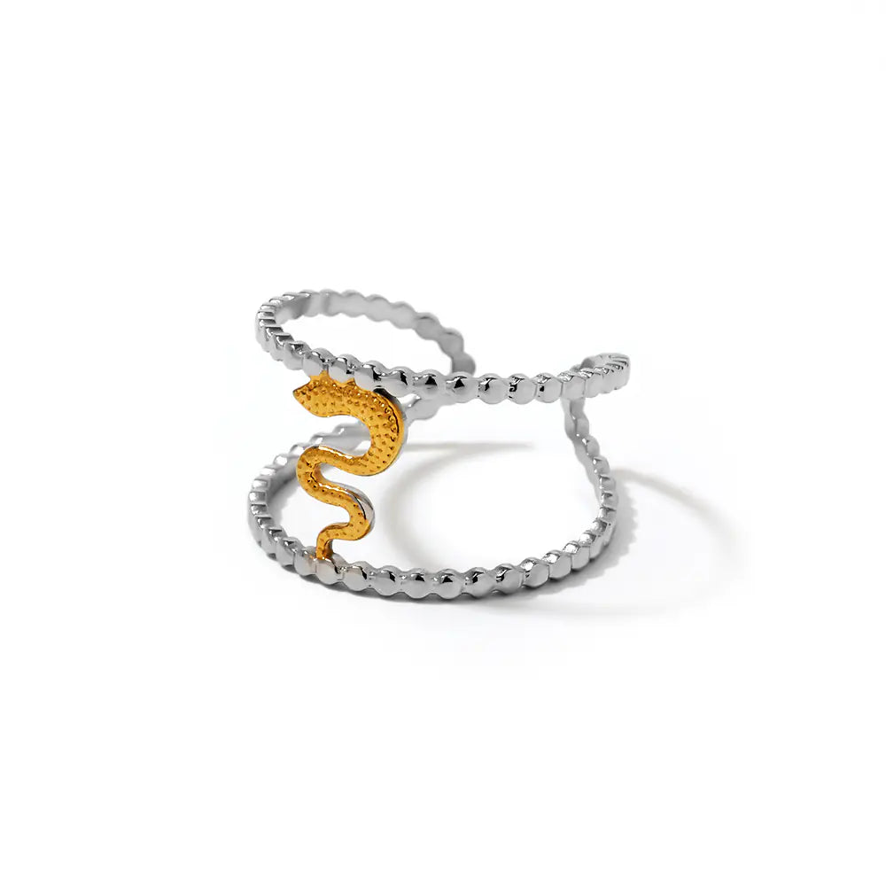 Stainless Steel Snake Two-tone Ring Adjustable