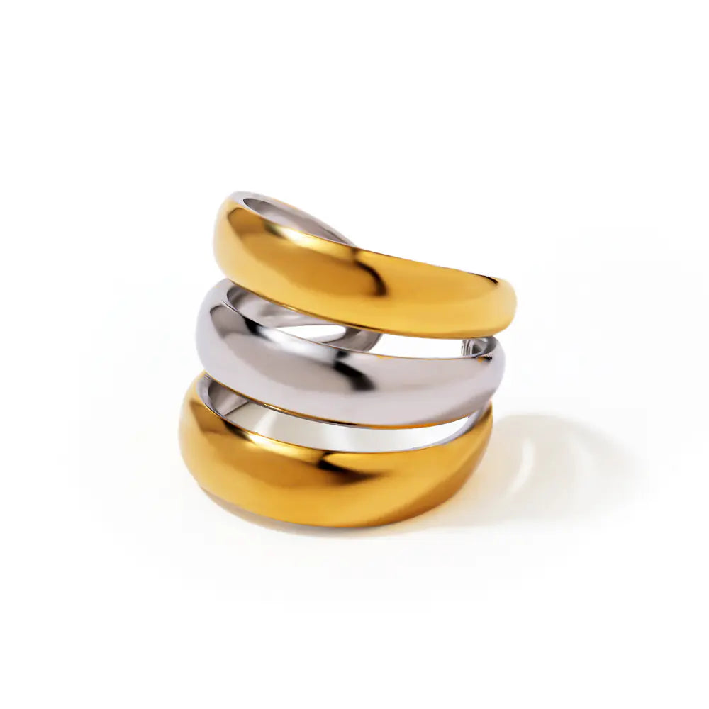 Adjustable Stainless steel three loop two-tone ring