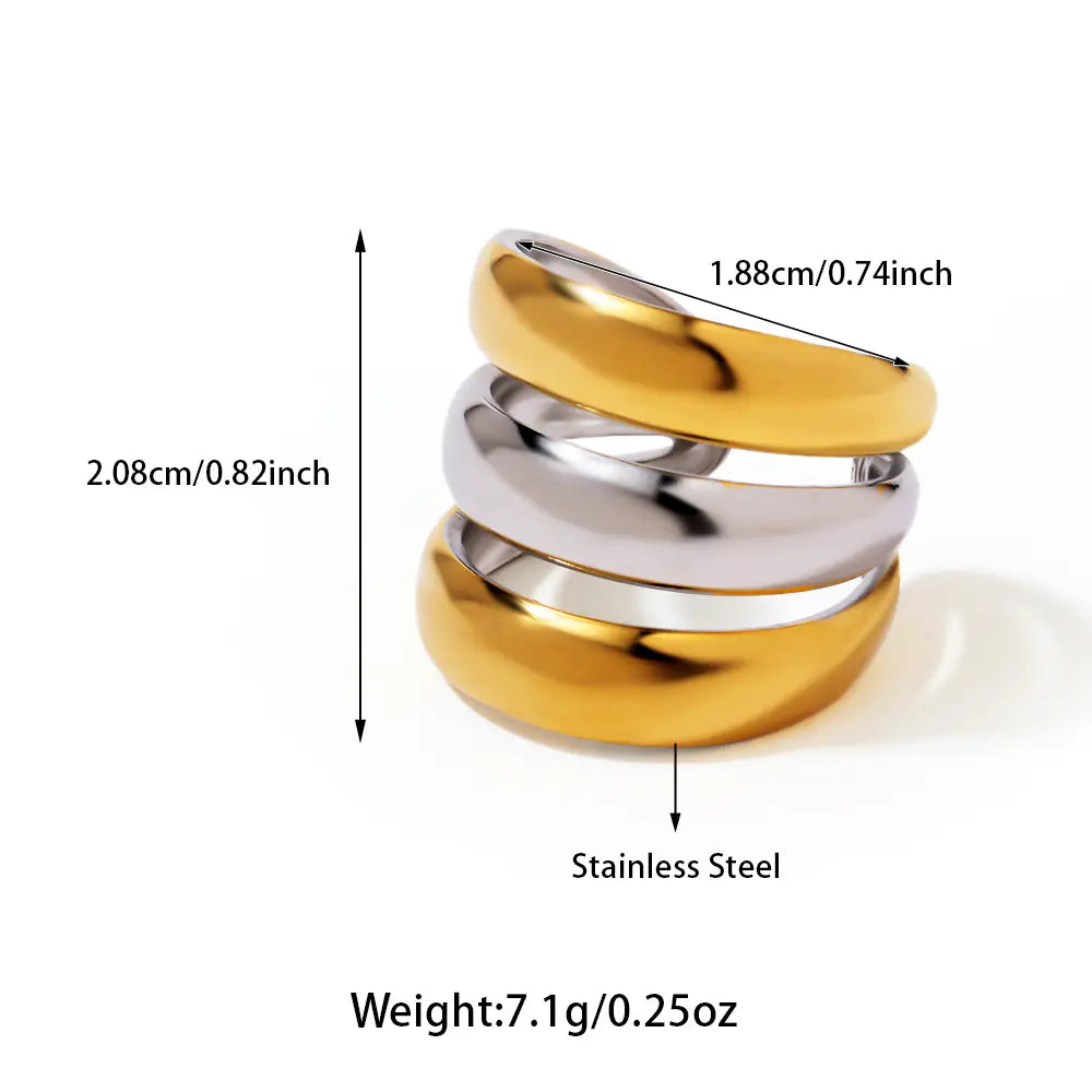 Adjustable Stainless steel three loop two-tone ring
