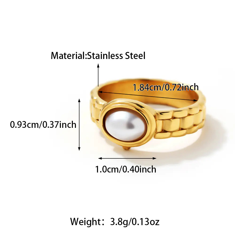 Fashion Vintage French Natural Stone Ring Stainless Steel Micro