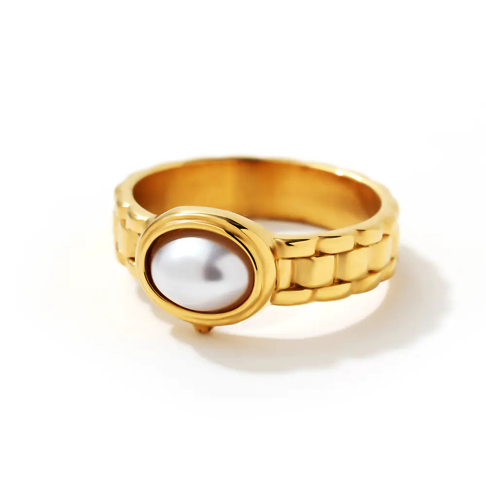 Fashion Vintage French Natural Stone Ring Stainless Steel Micro