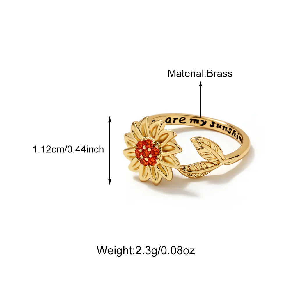 New Arrival Sunflower Brass CZ Opening Rings Factory