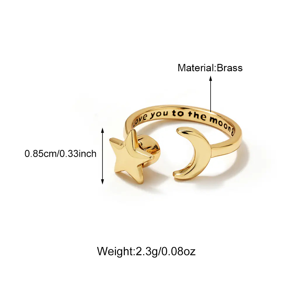 Classical Moon Star Stainless Steel Adjustable Rings