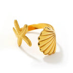 Stainless Steel Marine Threaded Shell Starfish Open Ring