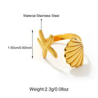 Stainless Steel Marine Threaded Shell Starfish Open Ring