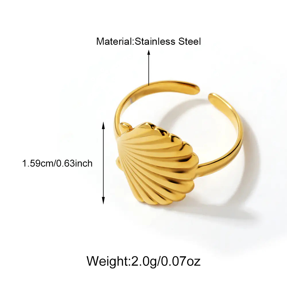 Stainless Steel Trendy Adjustable Open Seashell Ring