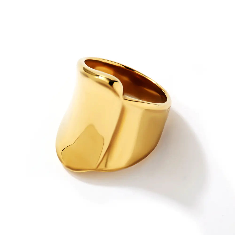 Exaggerated Glossy Signet Ring Plated Stainless Steel Rings