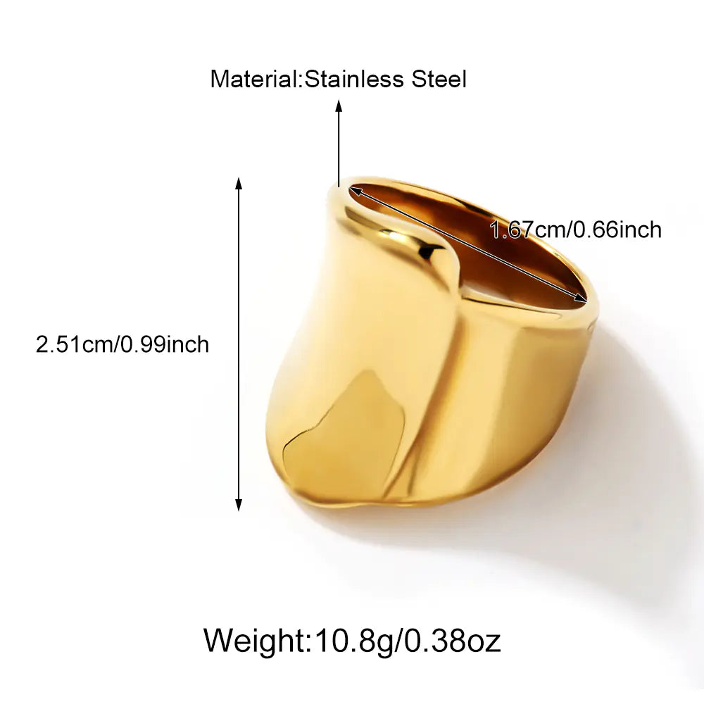 Exaggerated Glossy Signet Ring Plated Stainless Steel Rings