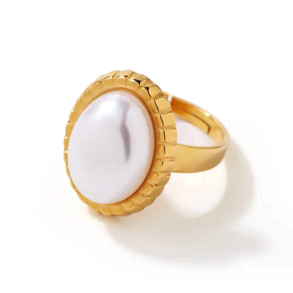 Trendy Adjustable Pearl Ring Stainless Steel Geometric