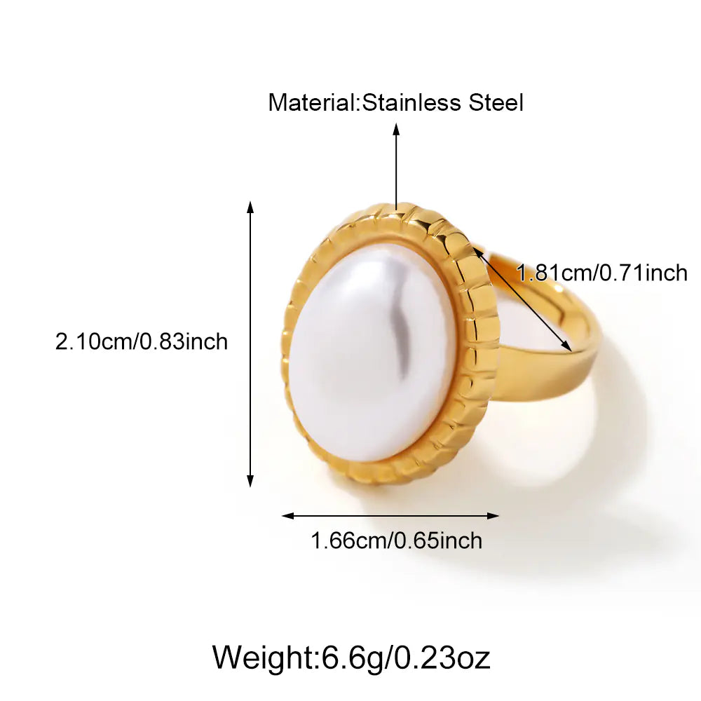 Trendy Adjustable Pearl Ring Stainless Steel Geometric