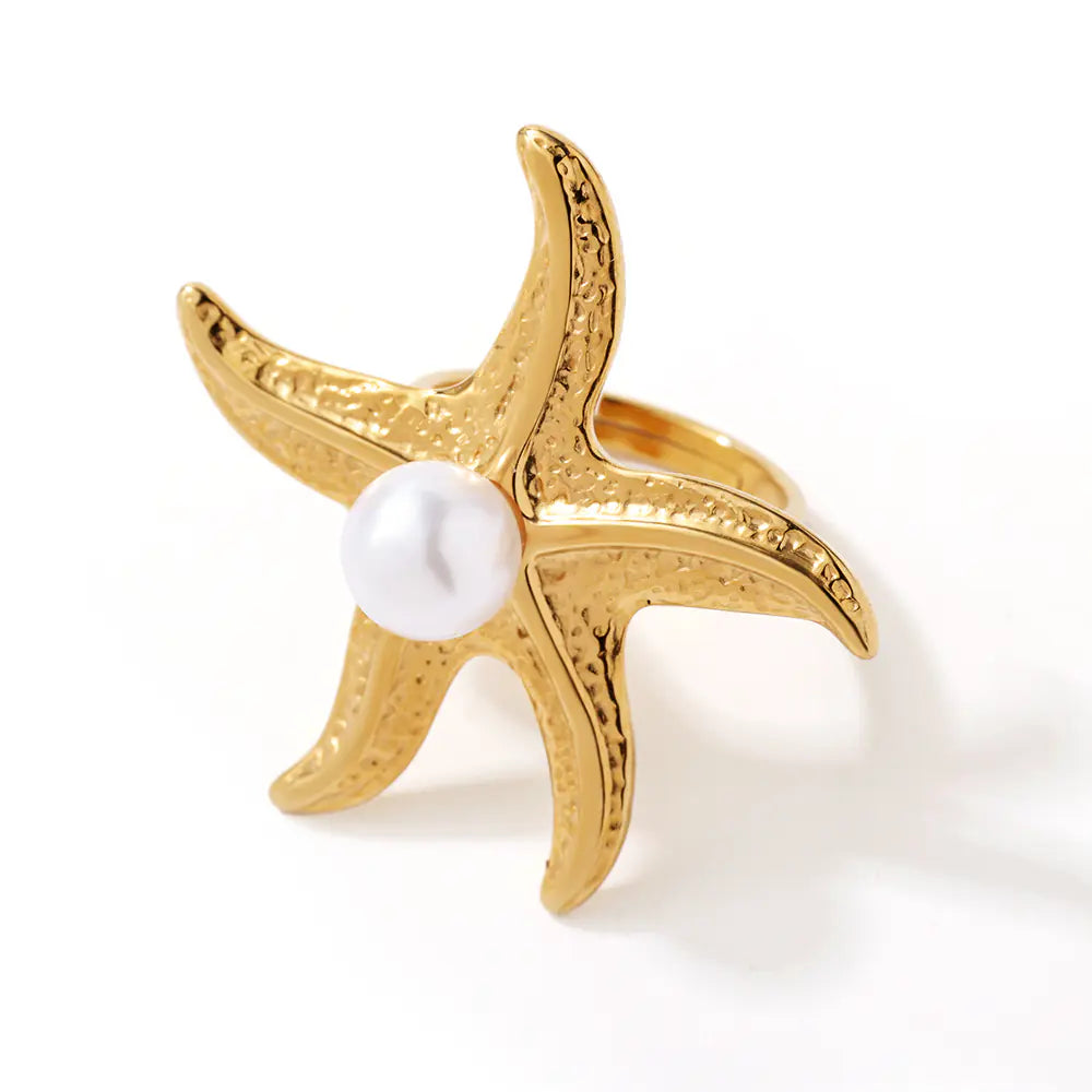 Fashion Stainless Steel Gold Plated Geometric Starfish Ring
