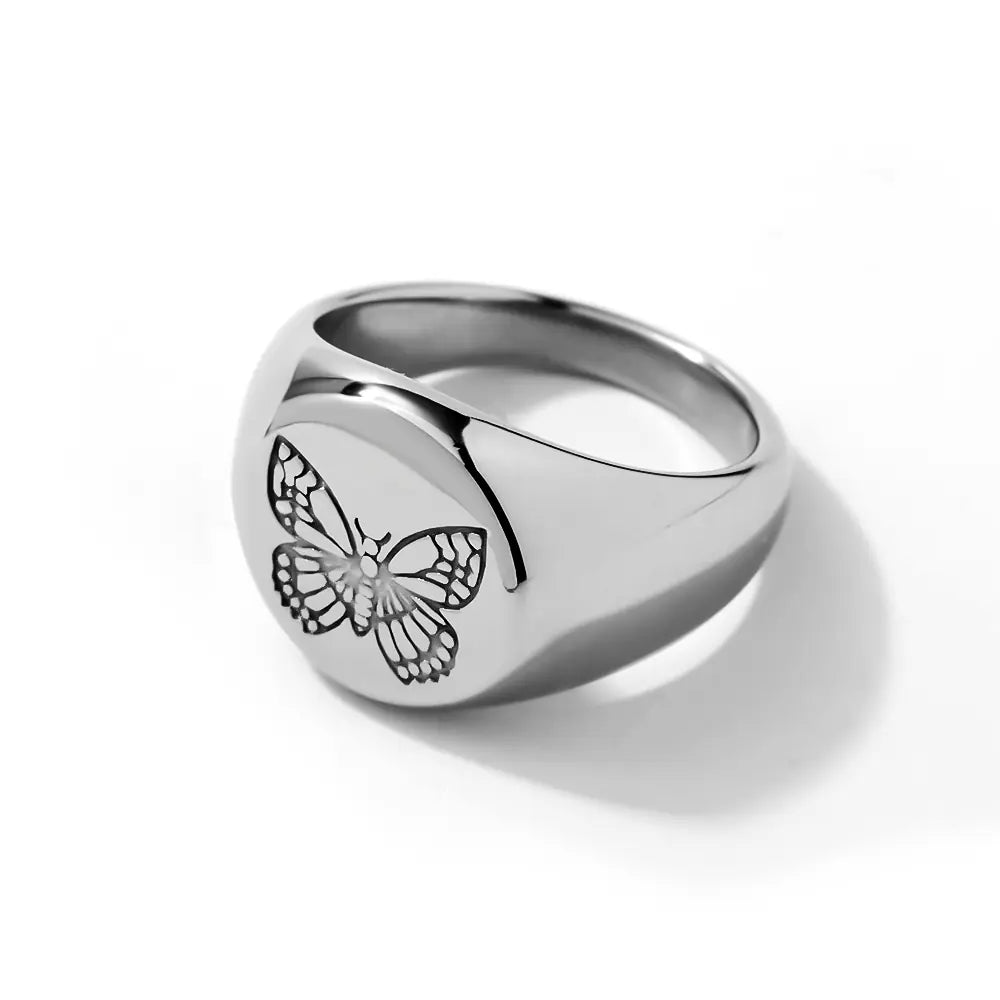Custom Flower Stainless Steel Engraved Rings