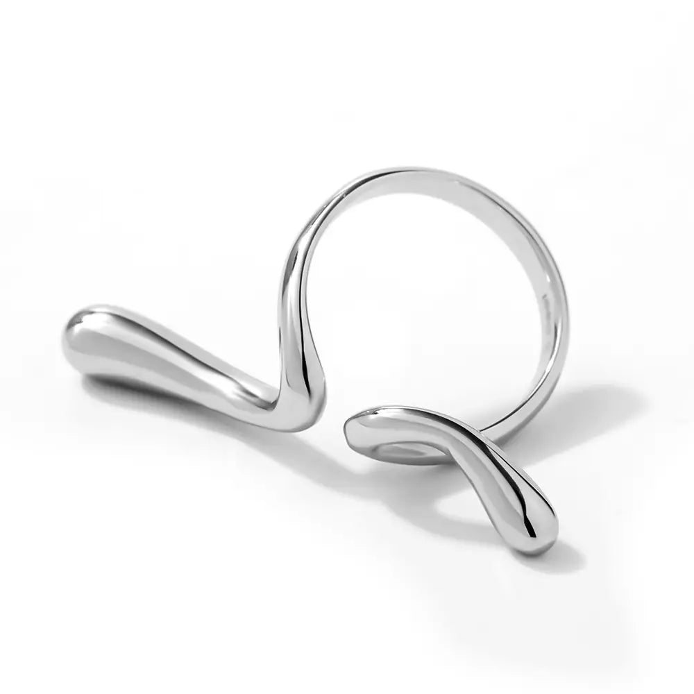 Simplez Irregular Line Stainless Steel Open Ring