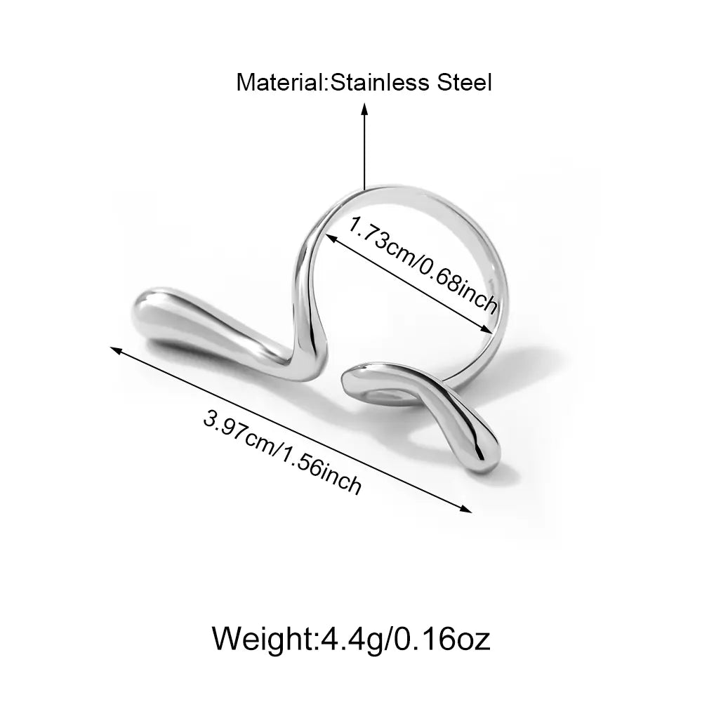 Simplez Irregular Line Stainless Steel Open Ring