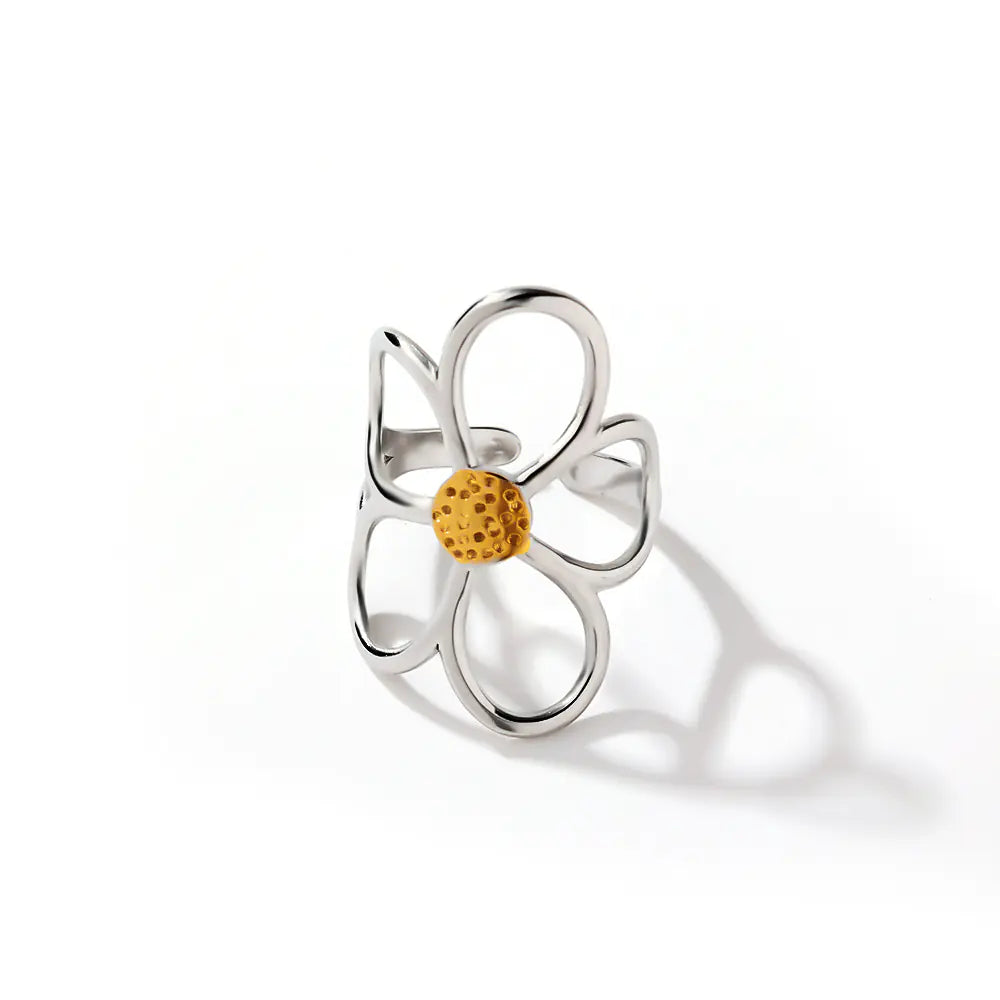 Stainless Steel Hollow Flower Adjustable Ring