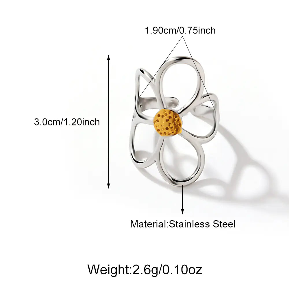 Stainless Steel Hollow Flower Adjustable Ring