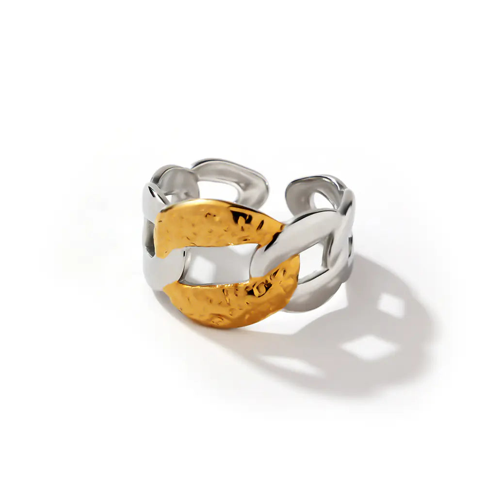 Fashion Two-tone Stainless Steel Open Chain Ring