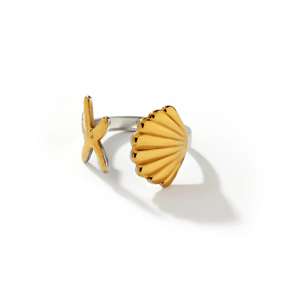 Custom Stainless Steel Shell Star Adjustable Ring