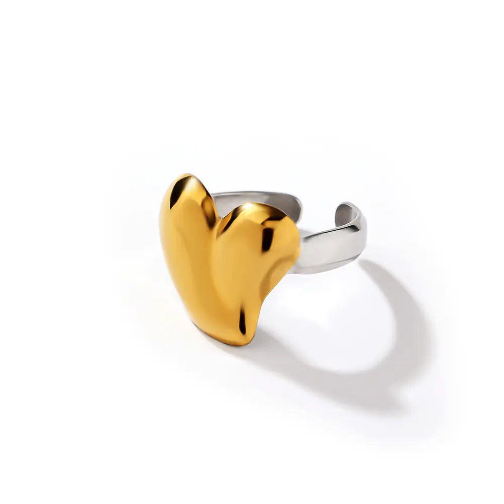 Plain Stainless Steel Gold Heart Open Ring