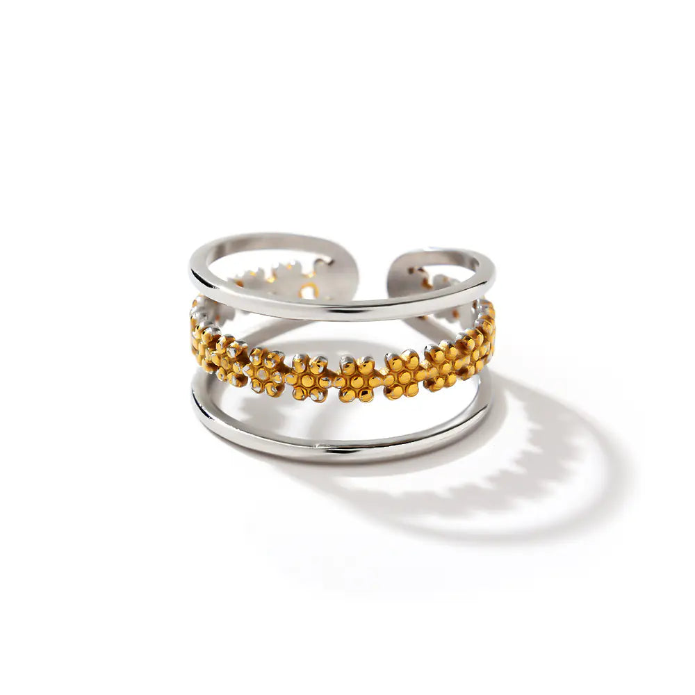 316L Stainless Steel Three-row Hollow Flower Ring