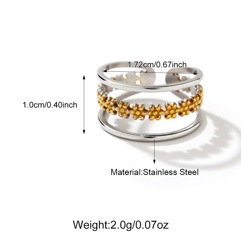 316L Stainless Steel Three-row Hollow Flower Ring