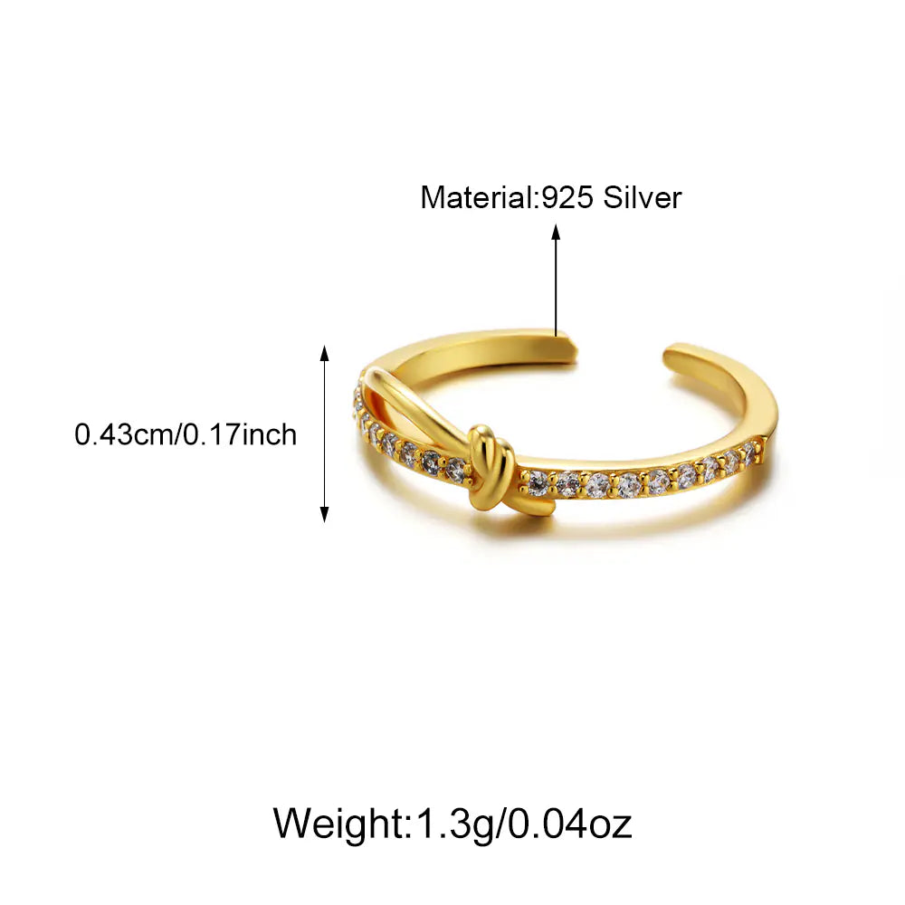 Fashion 925 Silver Full Diamond Bow Ajustable Ring