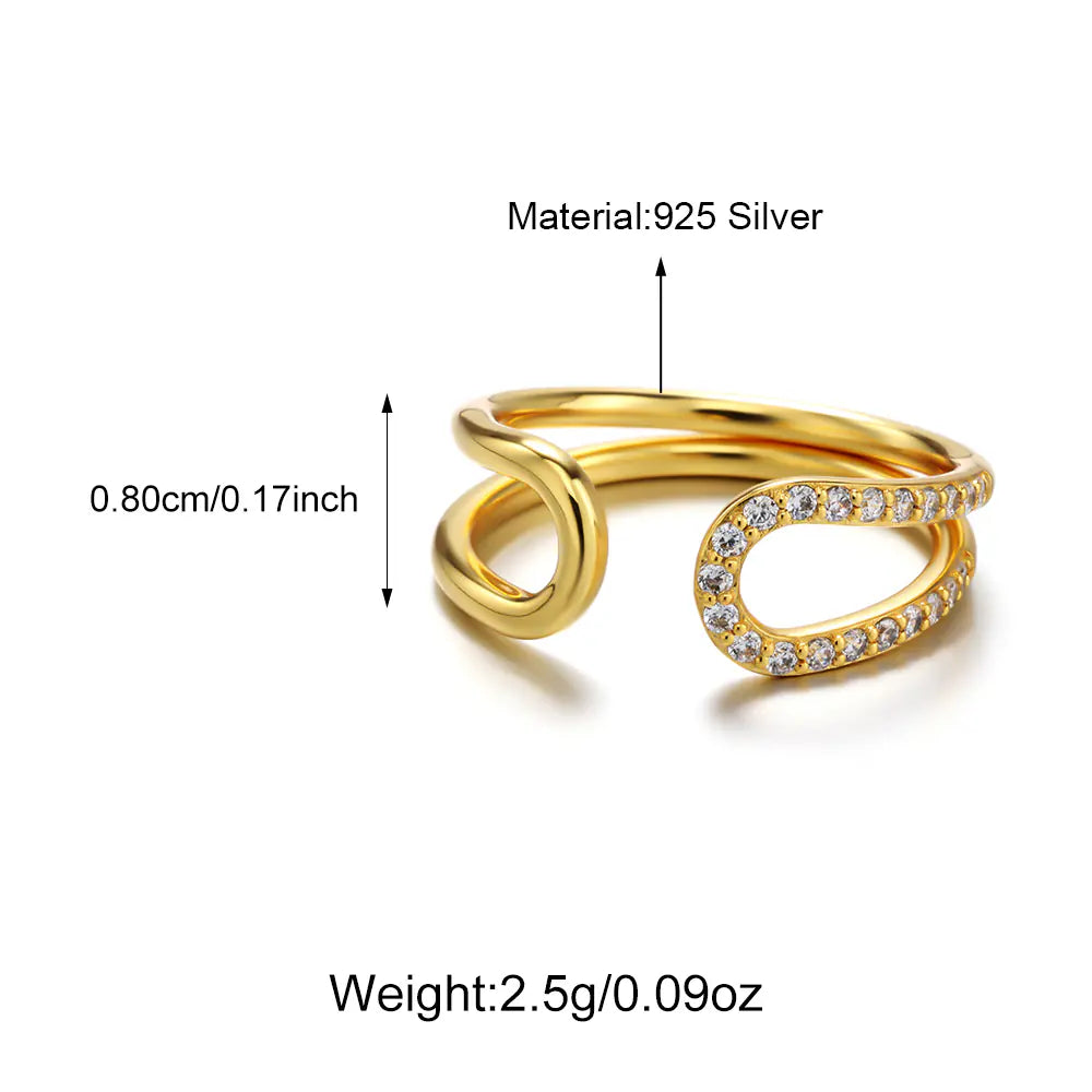 Fashion 925 Sterling Silver CZ Stones Open Rings