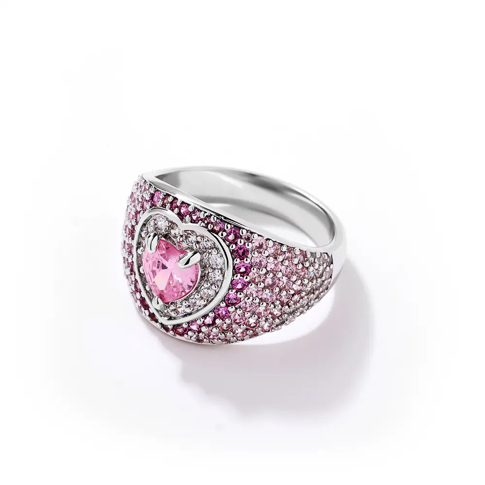 New Fashion Brass Clear Pink CZ Heart Ring