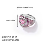 New Fashion Brass Clear Pink CZ Heart Ring