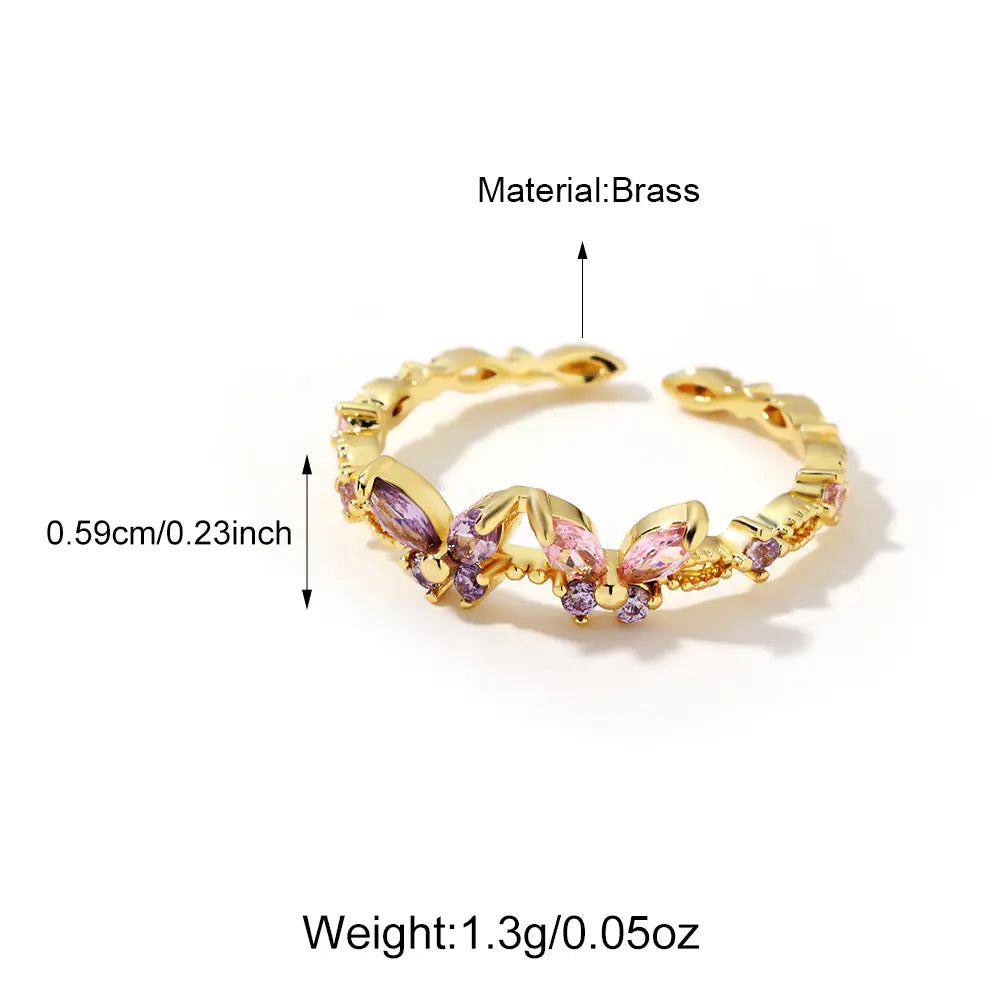 Brass Butterfly Design Colored CZ Adjustable Rings