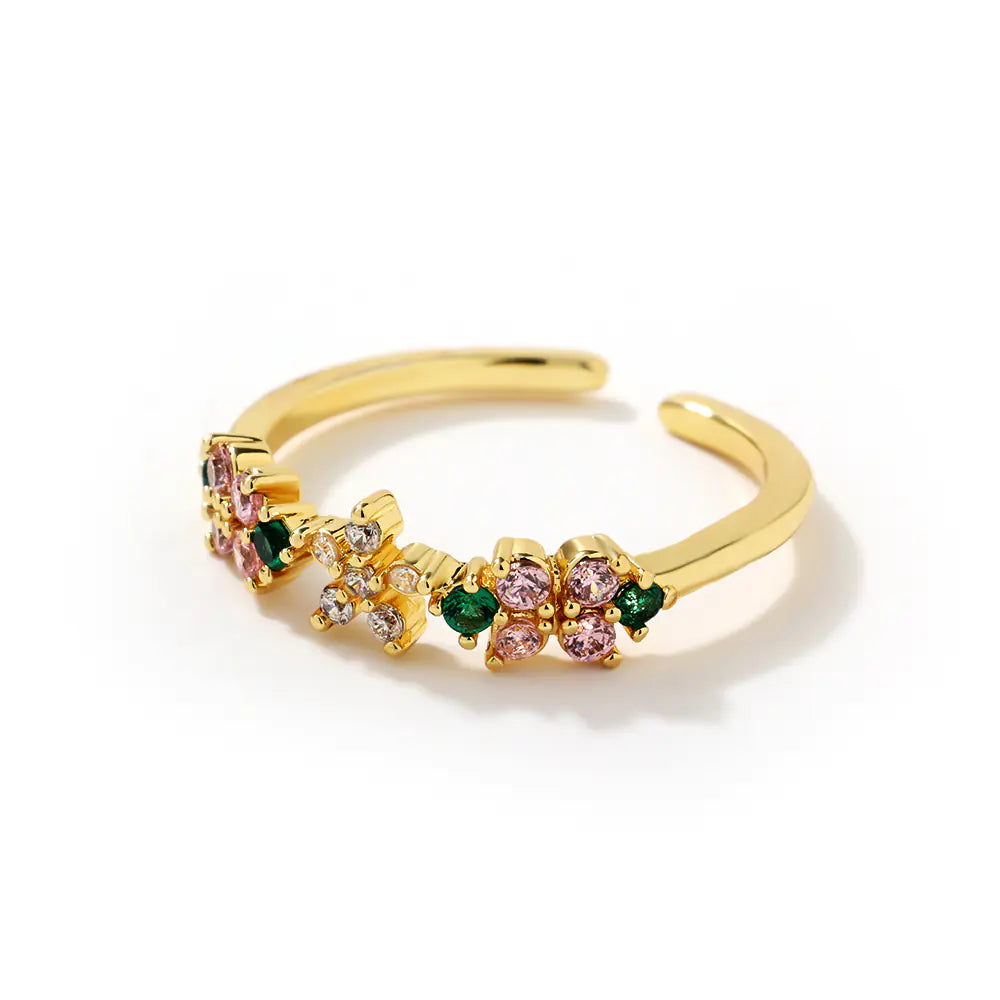 New Arrival Flower Brass Colored CZ Opening Rings