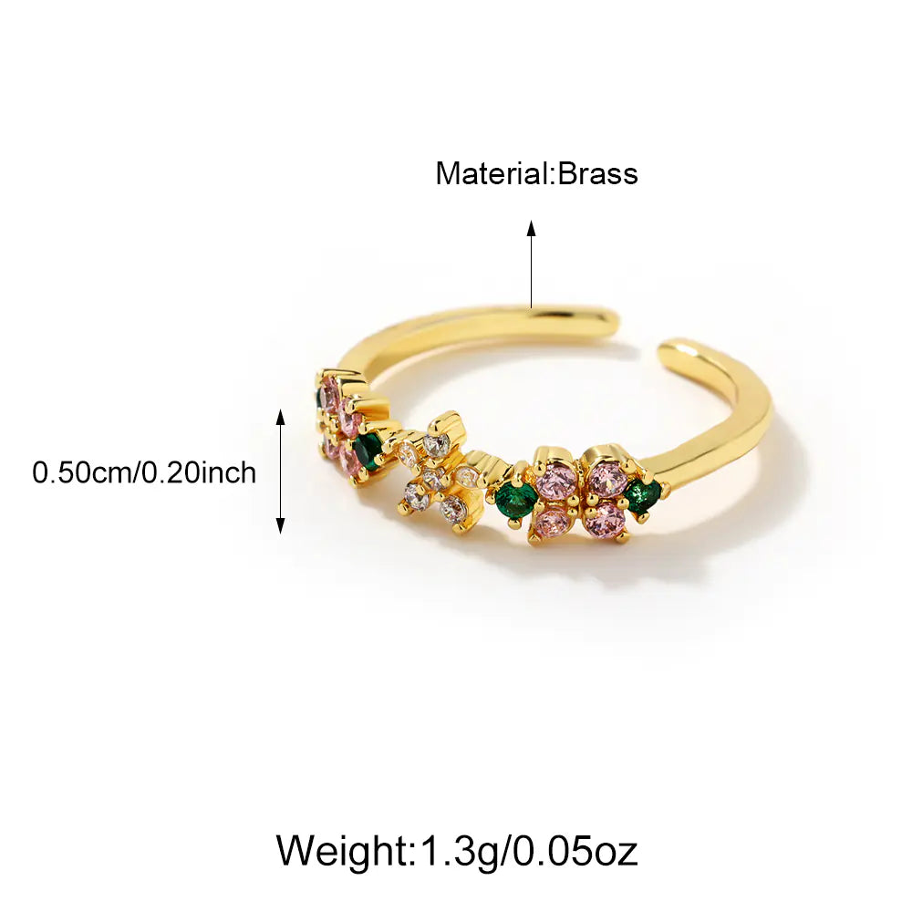 New Arrival Flower Brass Colored CZ Opening Rings