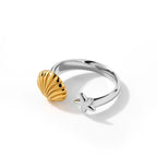Two-tone Shell Stainless Steel Adjustable Ring