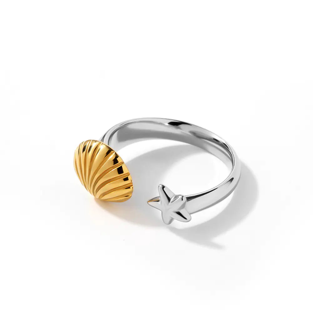 Two-tone Shell Stainless Steel Adjustable Ring