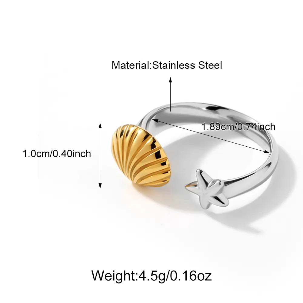 Two-tone Shell Stainless Steel Adjustable Ring