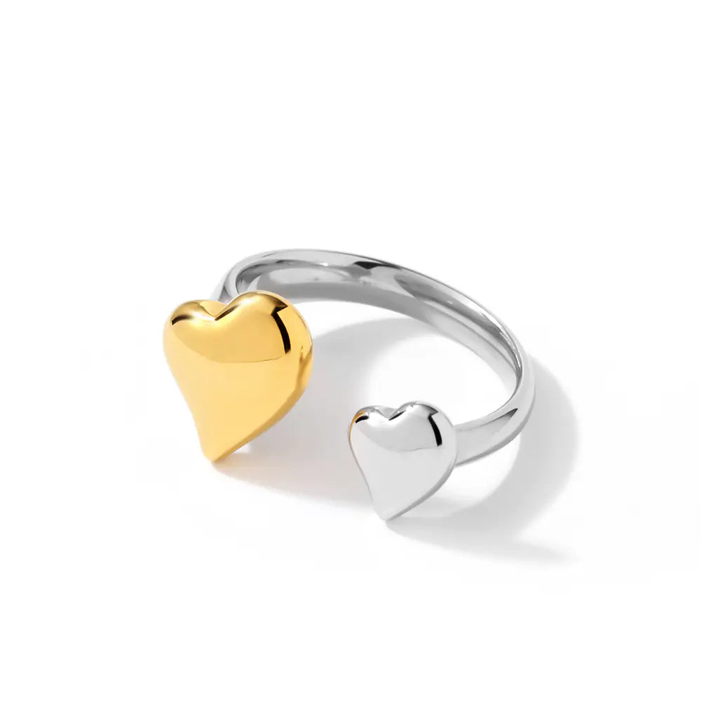 Stainless Steel Two-tone Heart-shaped Adjustable Ring