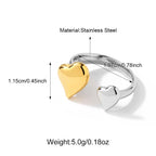 Stainless Steel Two-tone Heart-shaped Adjustable Ring