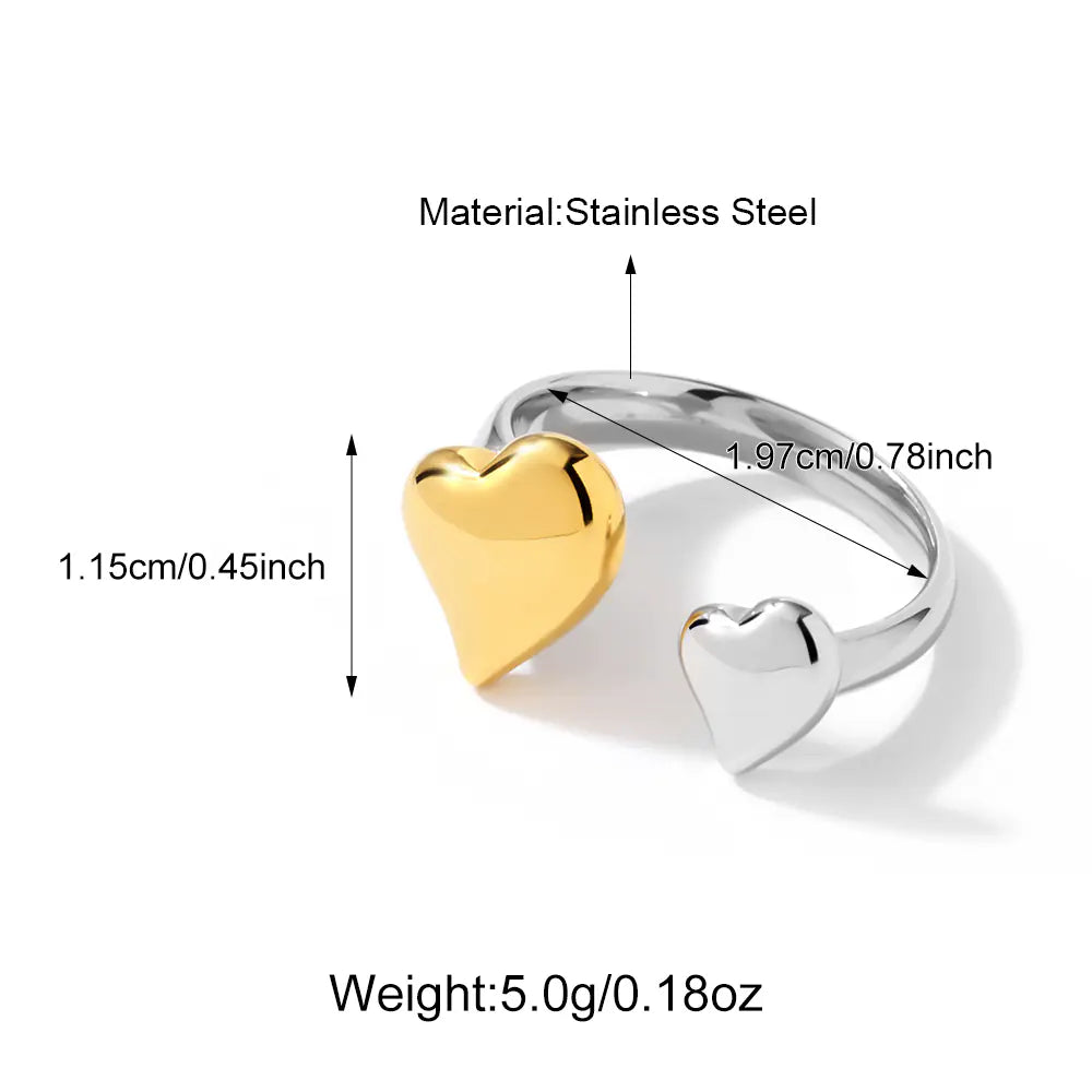 Stainless Steel Two-tone Heart-shaped Adjustable Ring
