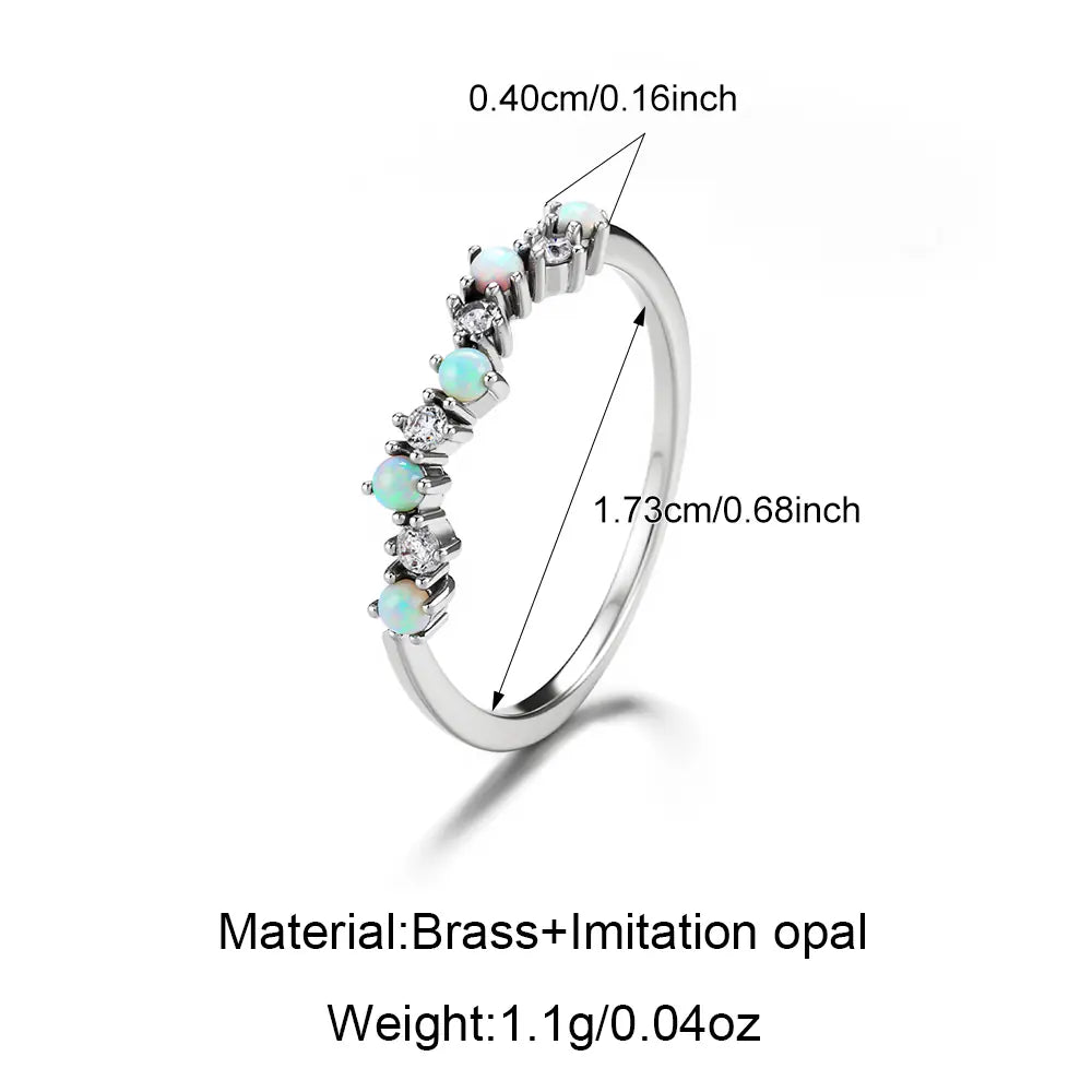 Stackable Brass Inlaid Imitated Opal Half Eternity Ring