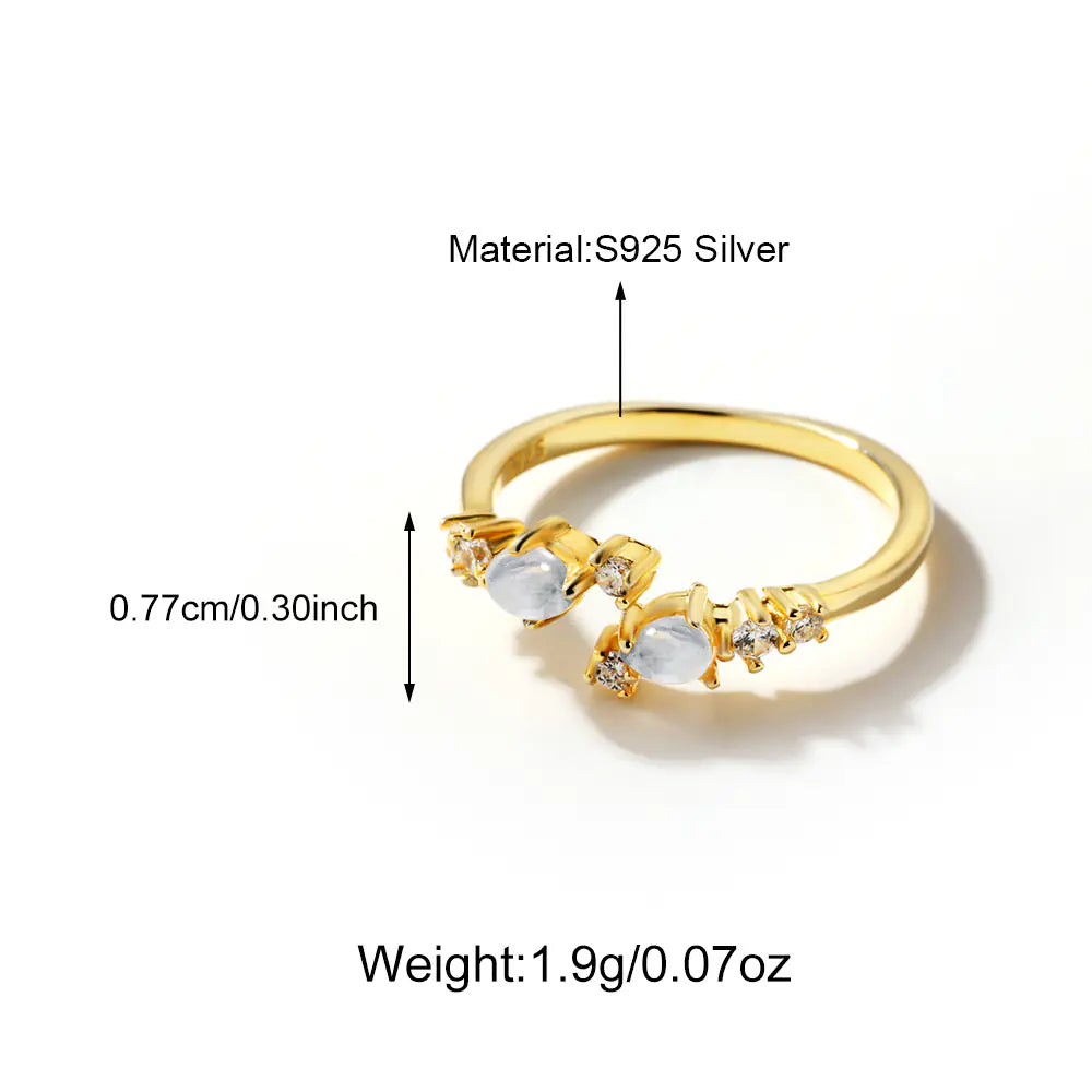925 Sterling Silver Moonstone Adjustable Ring