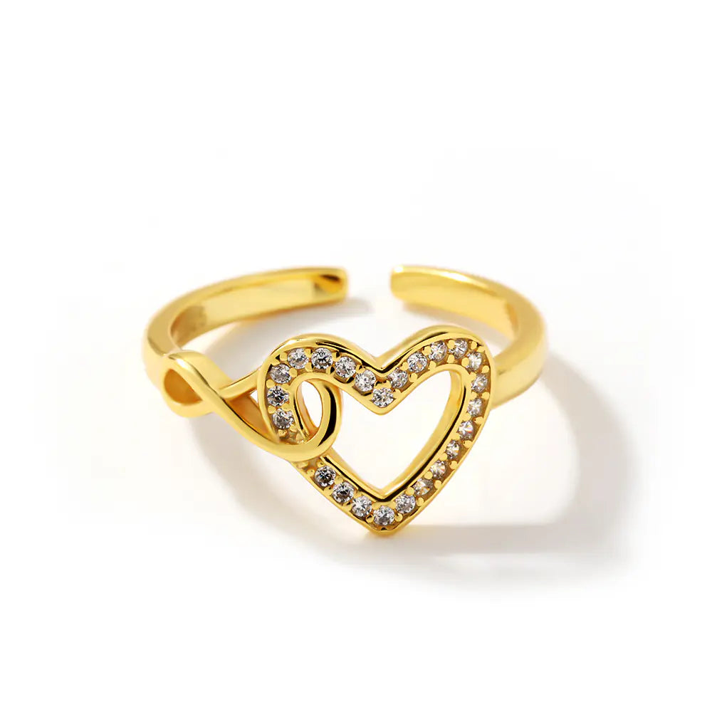 Simple 925 Sterling Silver Heart CZ Adjustable Ring