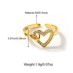 Simple 925 Sterling Silver Heart CZ Adjustable Ring