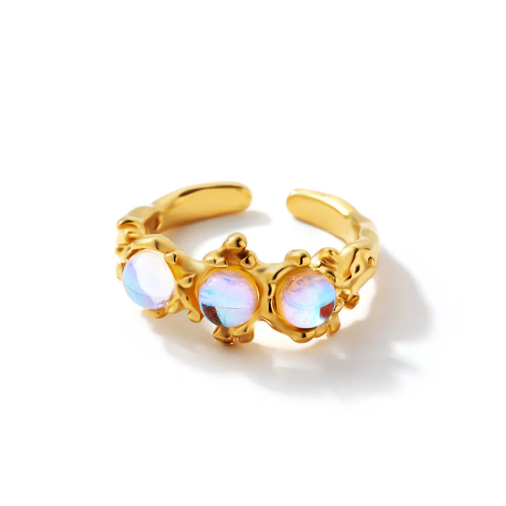 Gold-plated Stainless Steel Moonstone Open Ring