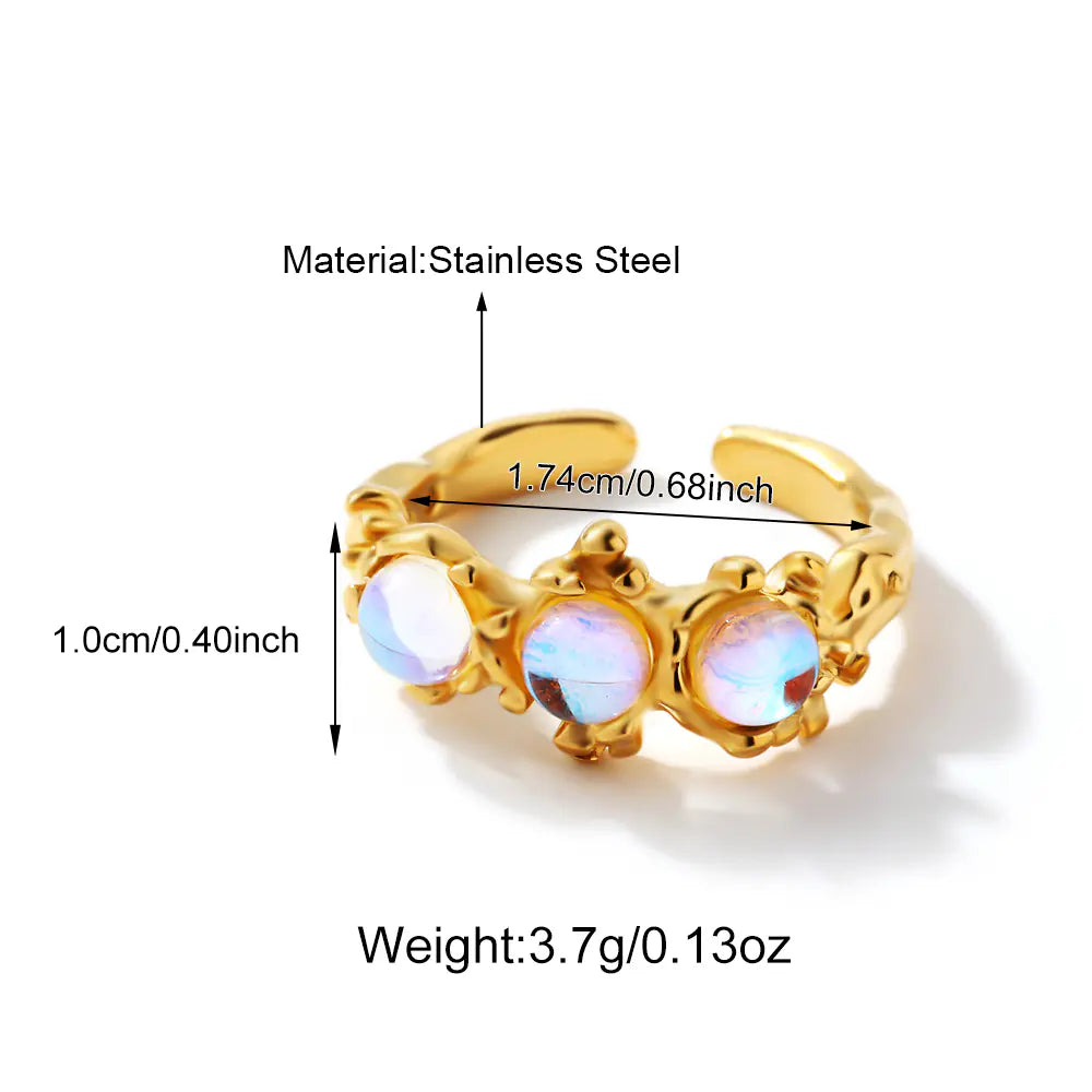 Gold-plated Stainless Steel Moonstone Open Ring
