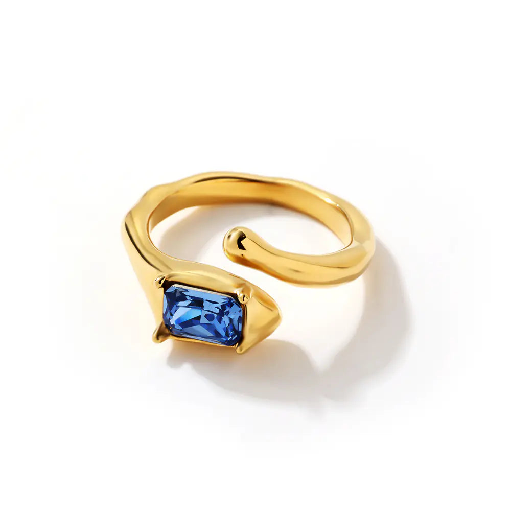 316L Stainless Steel Blue Zircon Open-style Ring