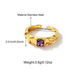 Irregular Stainless Steel Purple Zircon Adjustable Ring