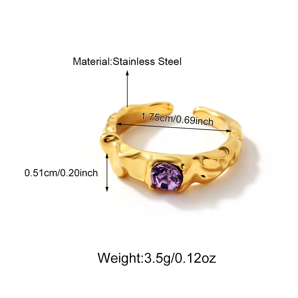 Irregular Stainless Steel Purple Zircon Adjustable Ring