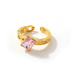 18k Gold-plated Stainless Steel Pink Zircon Adjustable Ring