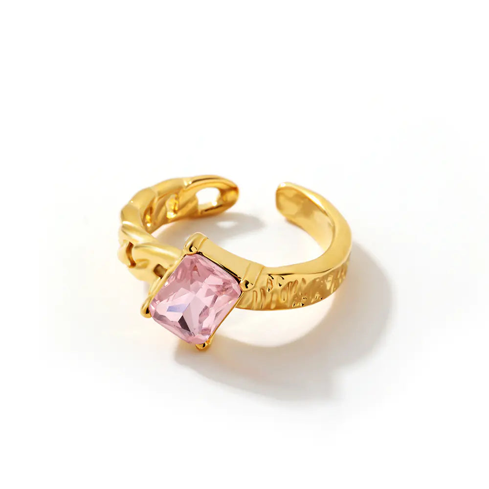 18k Gold-plated Stainless Steel Pink Zircon Adjustable Ring